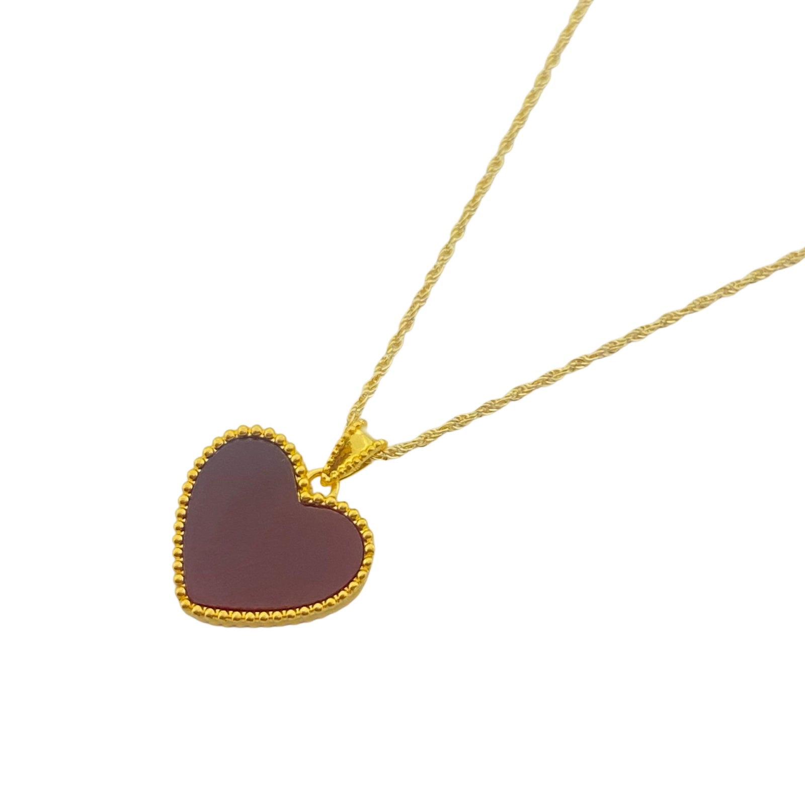 18k Gold Agate Heart Necklace - 18k Gold Necklace - Embellish Gold