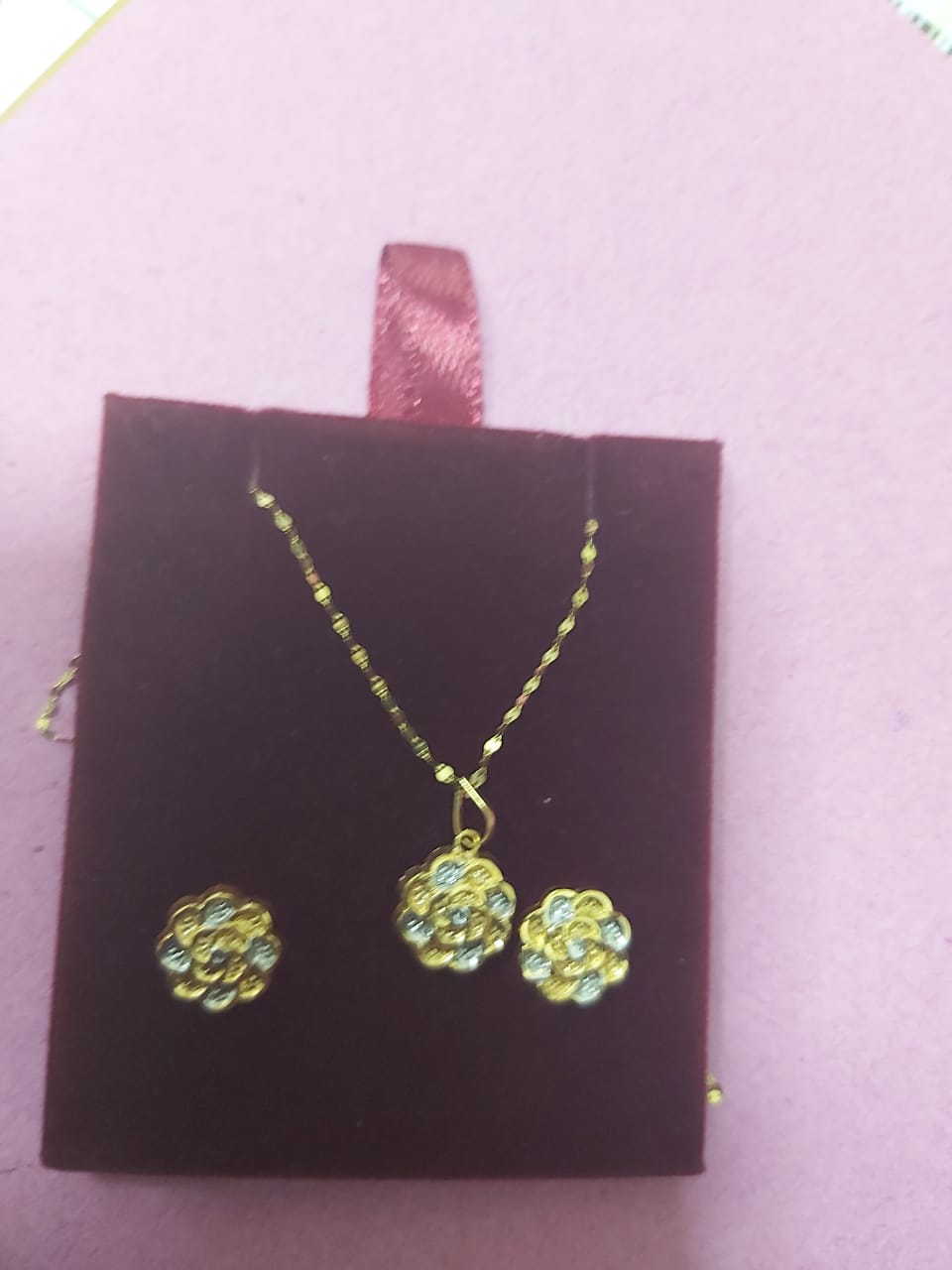 18k Gold 2 Tone Flower Jewelry Set