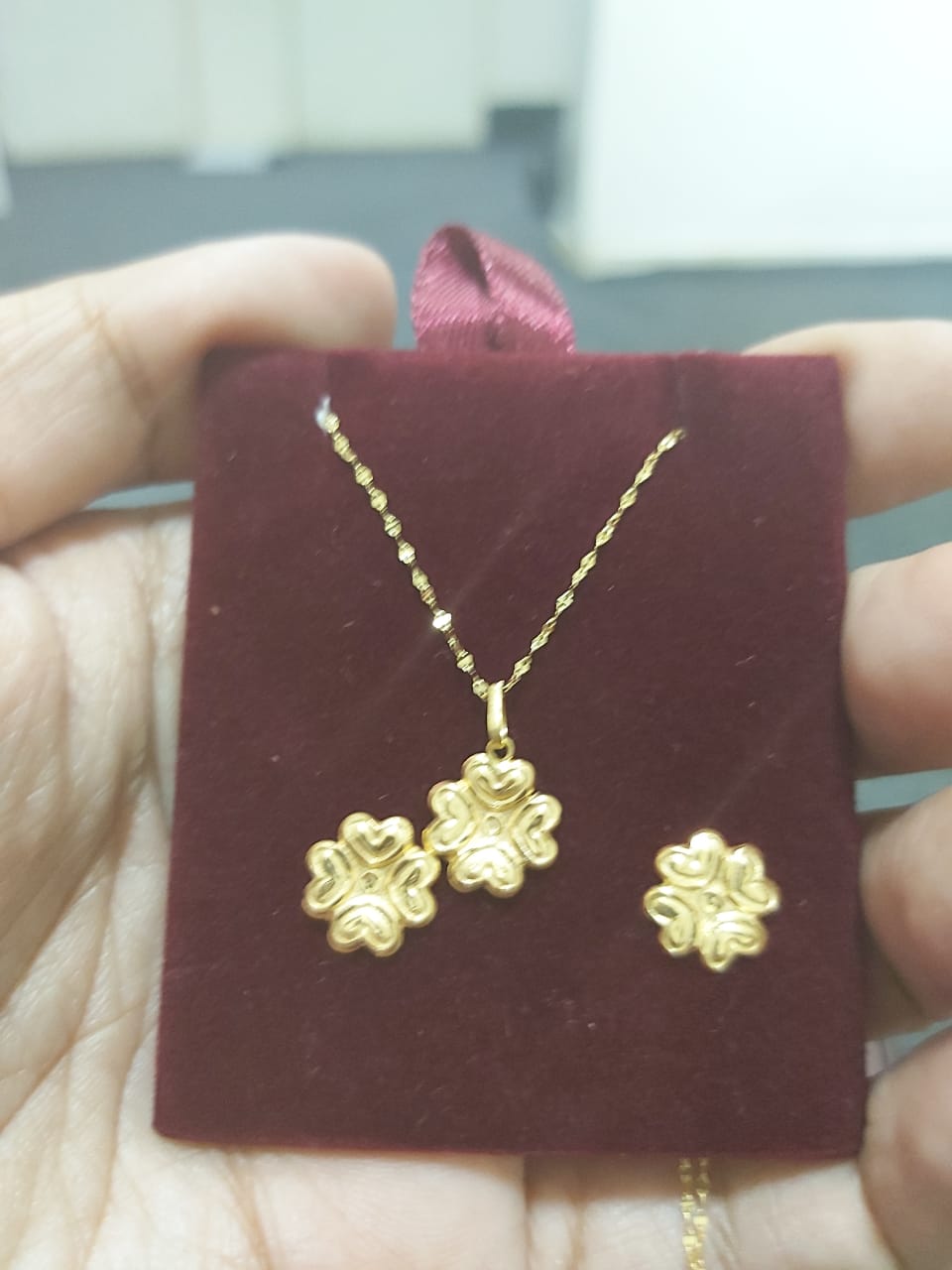 18k Gold 4 Heart Lines Jewelry Set