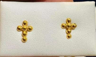 18k Gold Bubble Cross Earrings