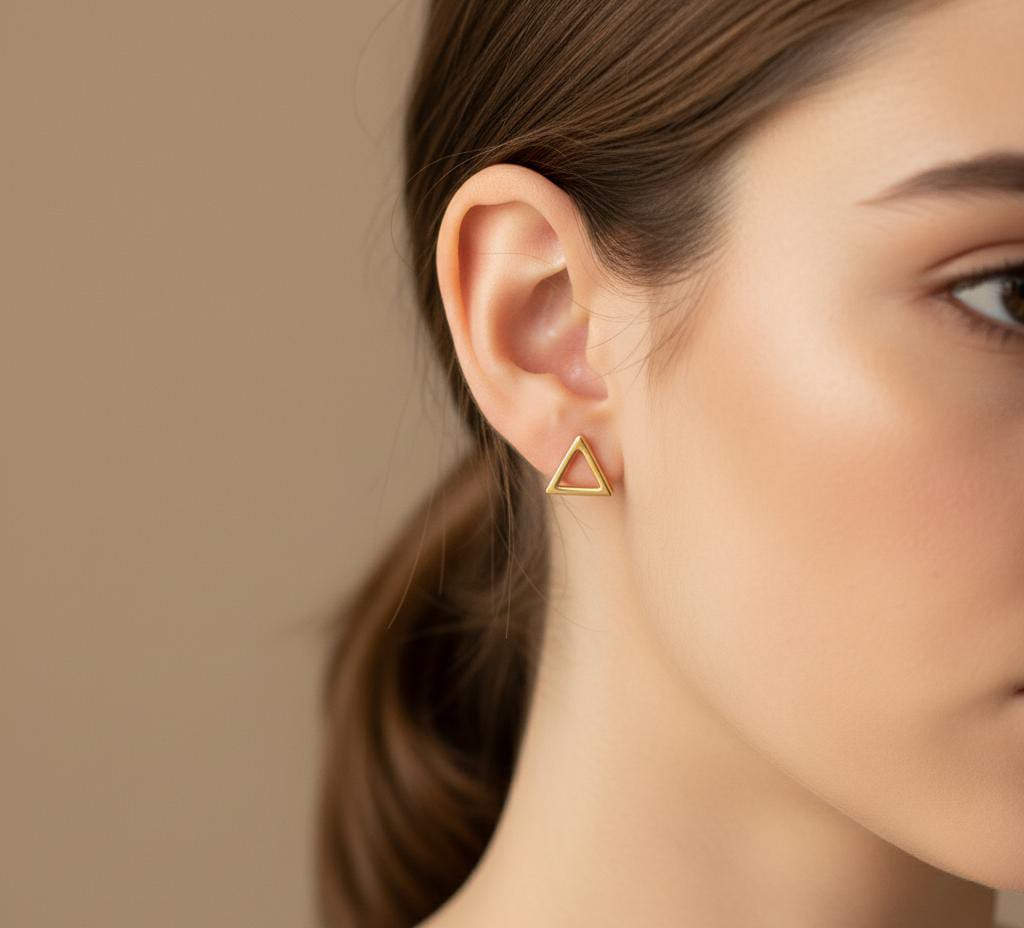 18K Real Gold Hollow Triangle Earrings