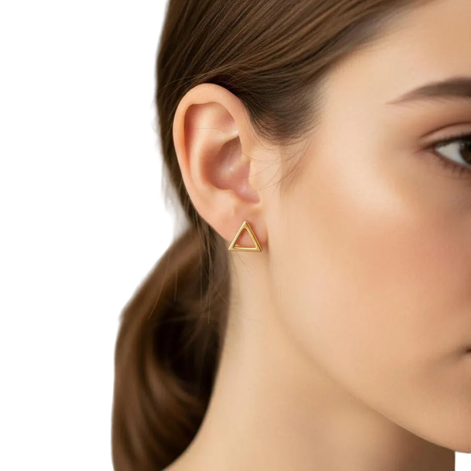18K Real Gold Hollow Triangle Earrings - 18k Gold Earrings - Embellish Gold