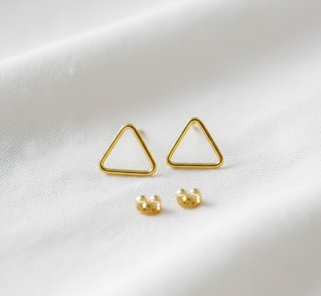 18K Real Gold Hollow Triangle Earrings