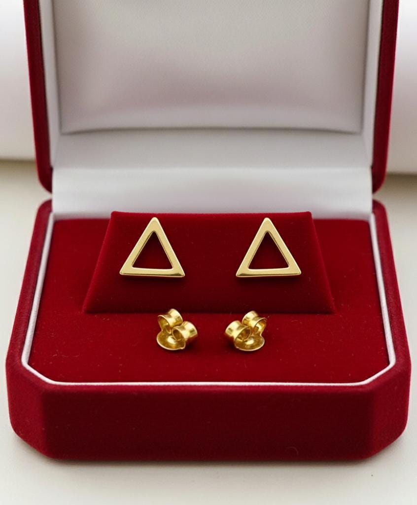 18K Real Gold Hollow Triangle Earrings
