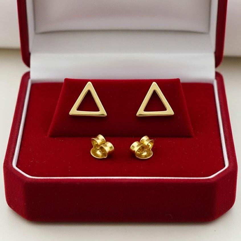 18K Real Gold Hollow Triangle Earrings - 18k Gold Earrings - Embellish Gold