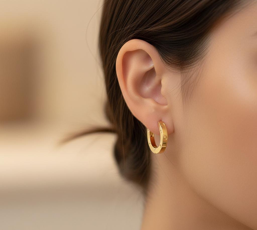 18k Gold Love Huggies Earrings