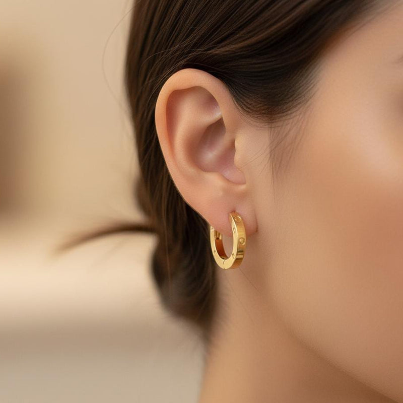 18k Gold Love Huggies Earrings - ad collection - Embellish Gold