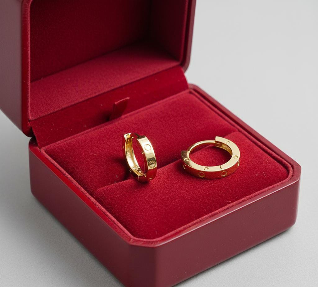 18k Gold Love Huggies Earrings