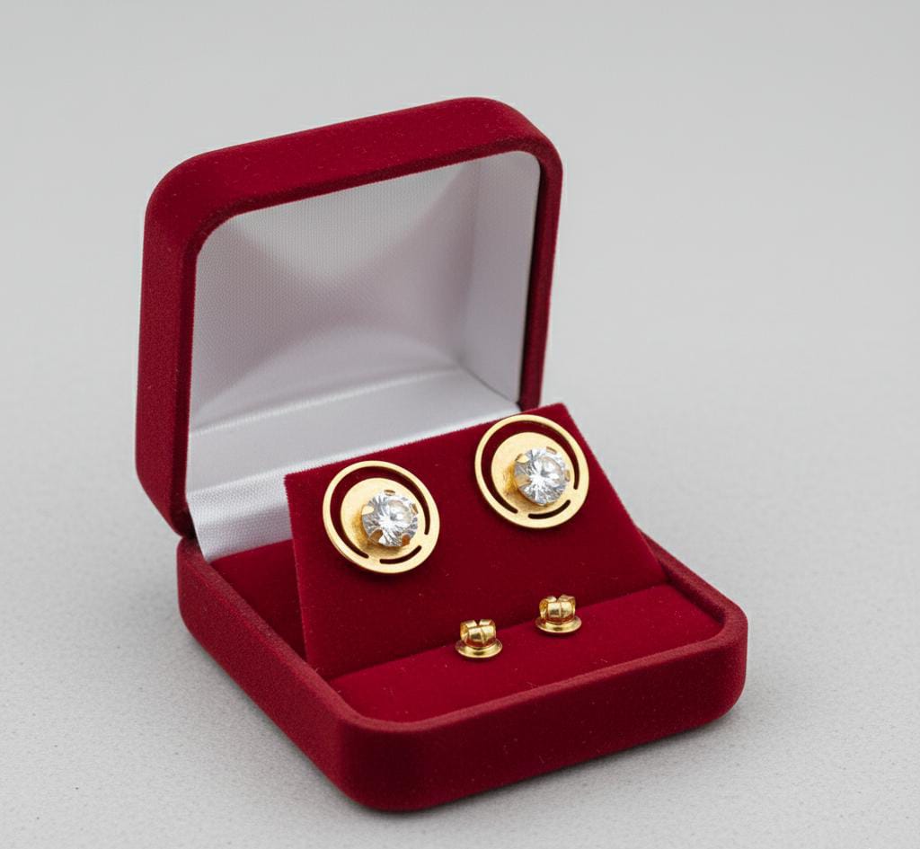 18K Real Gold Lunar Stone Moon Earrings