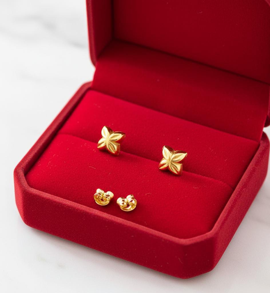 18K Real Gold 4 Petal Earrings