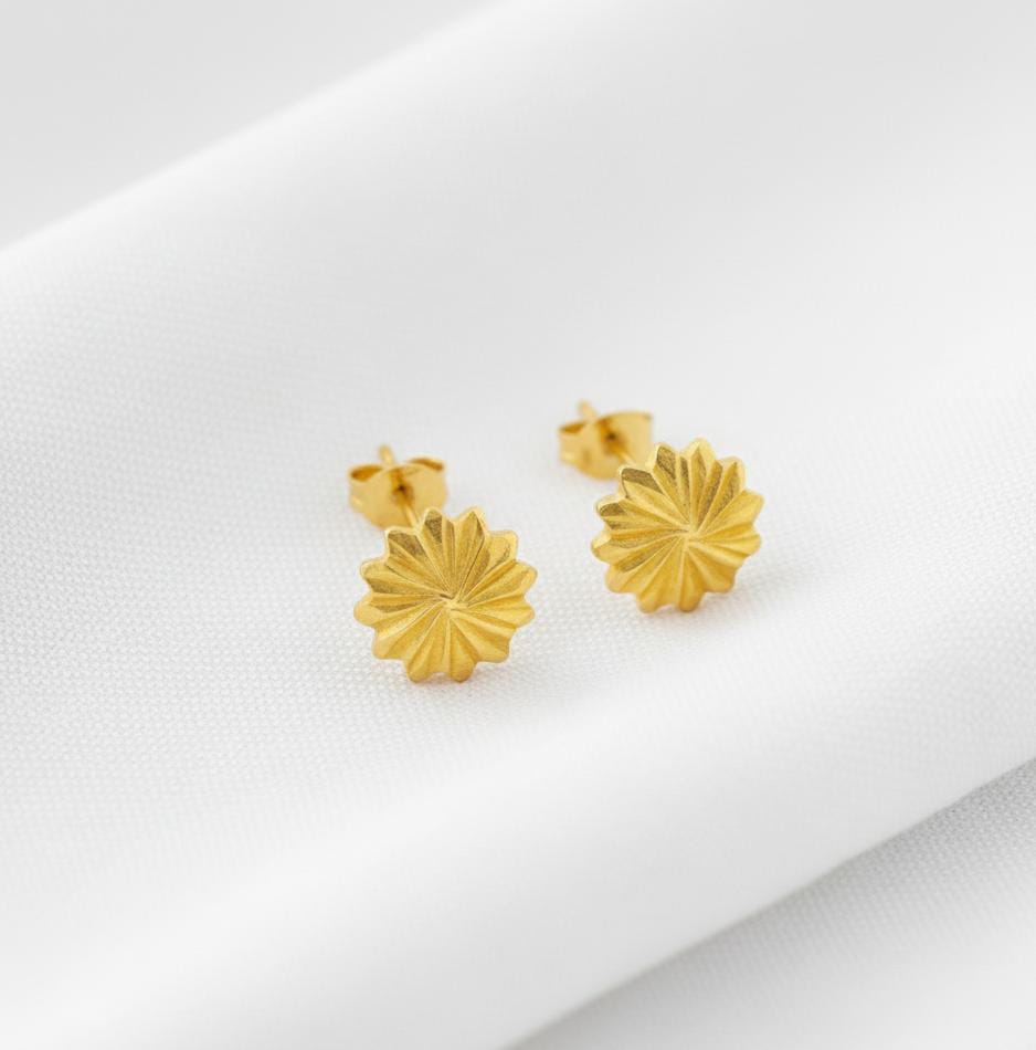 18K Real Gold Spiked Flower Earrings