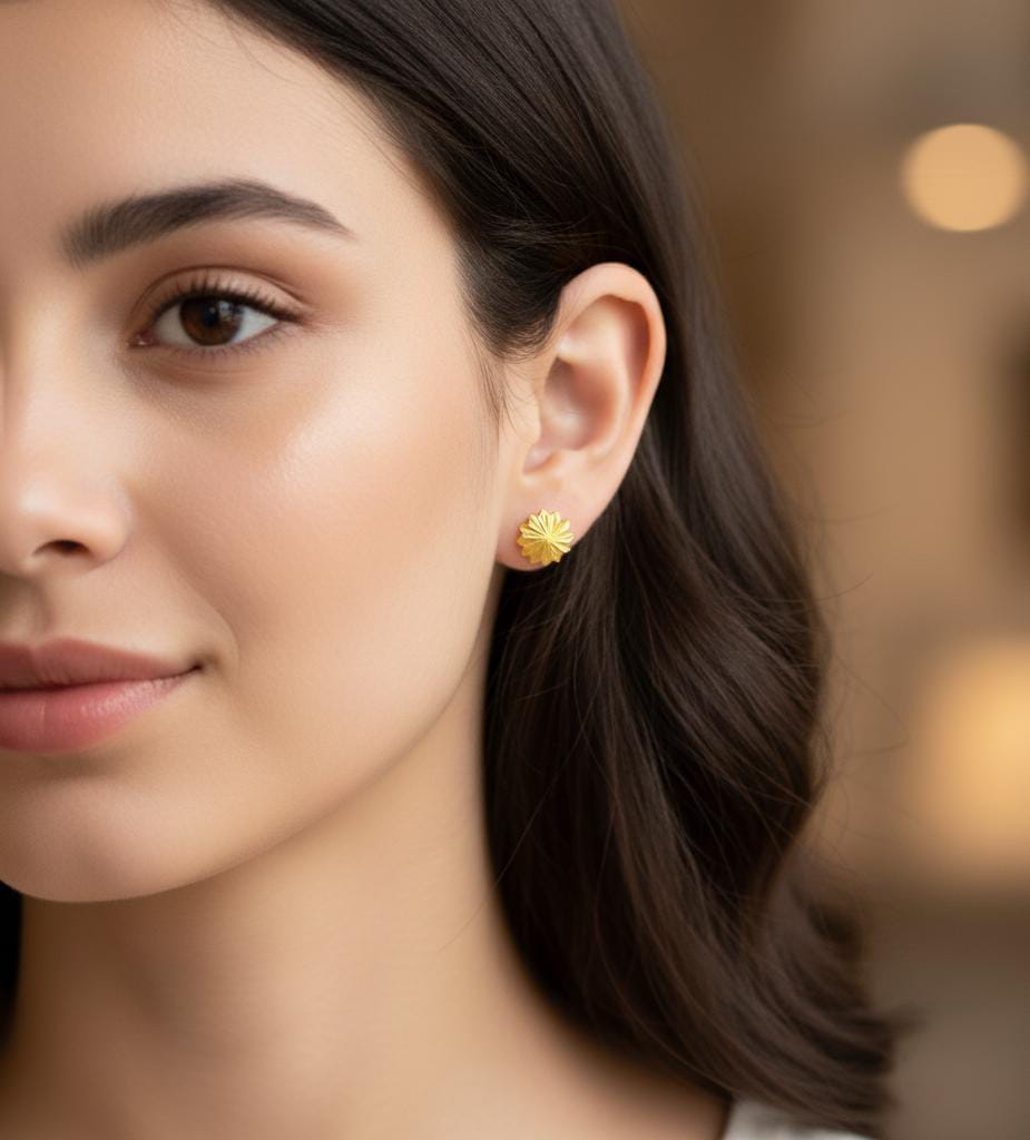 18K Real Gold Spiked Flower Earrings