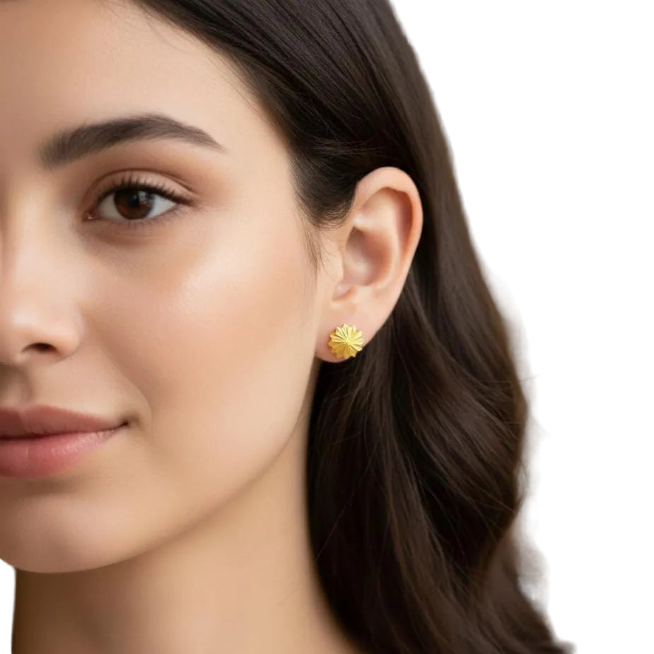 18K Real Gold Spiked Flower Earrings - 18k Gold Earrings - Embellish Gold