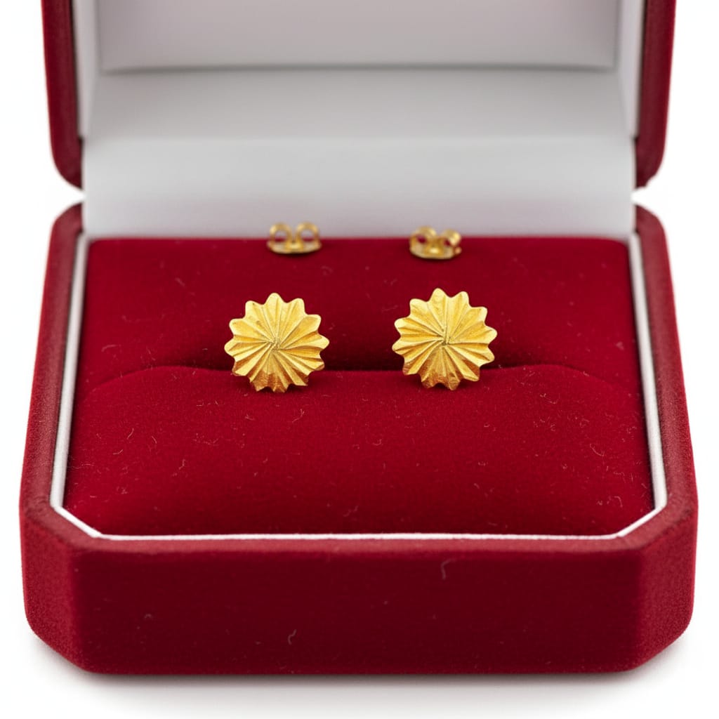 18K Real Gold Spiked Flower Earrings