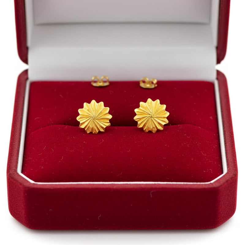 18K Real Gold Spiked Flower Earrings - مجموعة احتفالية - Embellish Gold