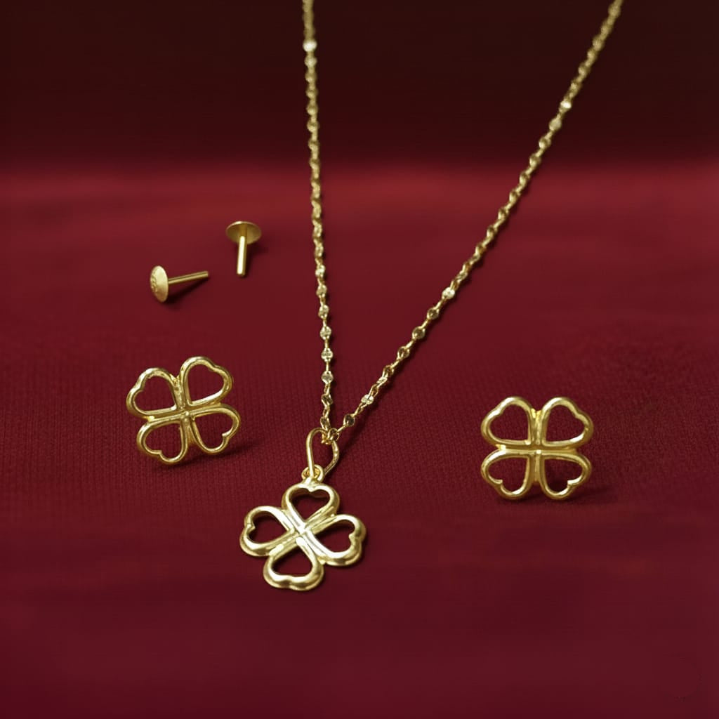 18k Gold 4 Hearts Clove Jewelry Set - Best Seller - Embellish Gold Jewelry & Diamond