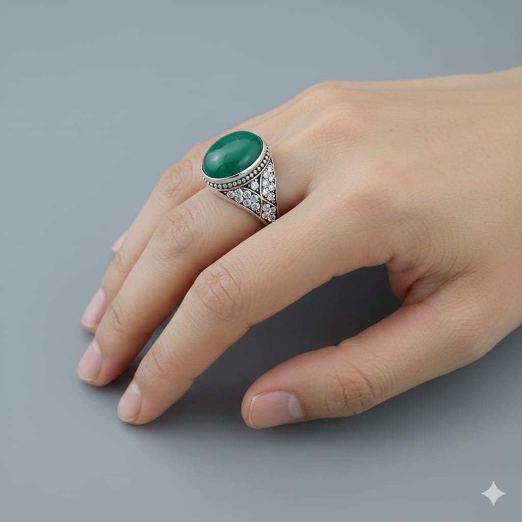 925 Silver Green Stone Ring