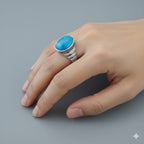 925 Silver Blue Stripe Stone Ring