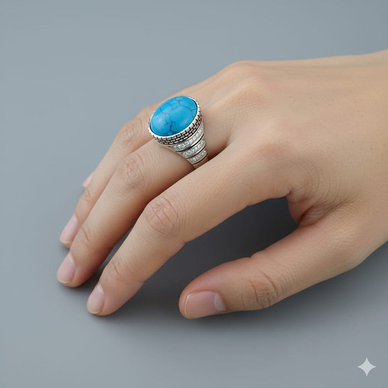 925 Silver Blue Stripe Stone Ring - Silver Rings For Men - Embellish Gold Jewelry & Diamond