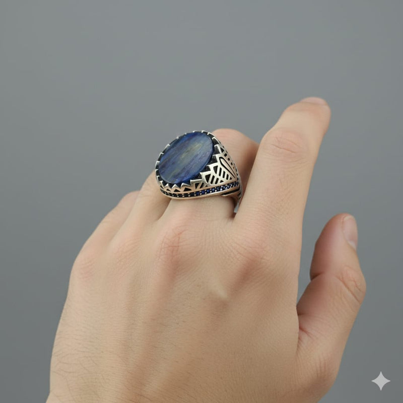 925 SIlver Shaded Blue Stone Ring - Silver Rings For Men - Embellish Gold Jewelry & Diamond