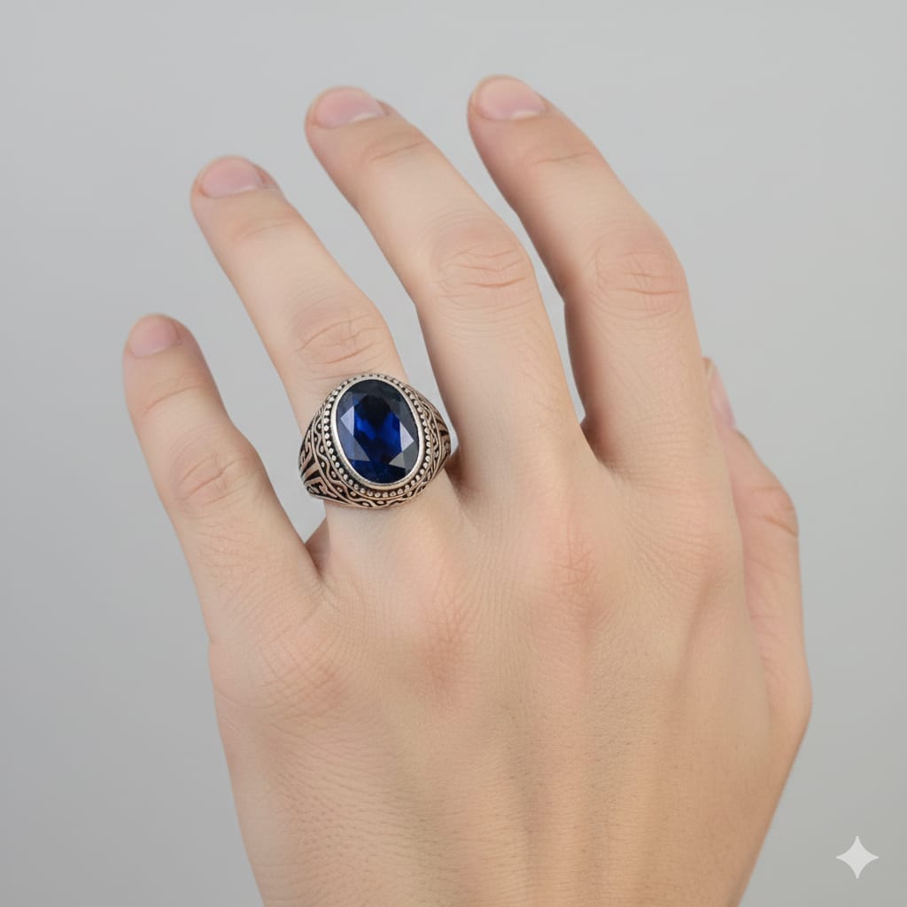 925 Silver Blue Cut Stone Ring
