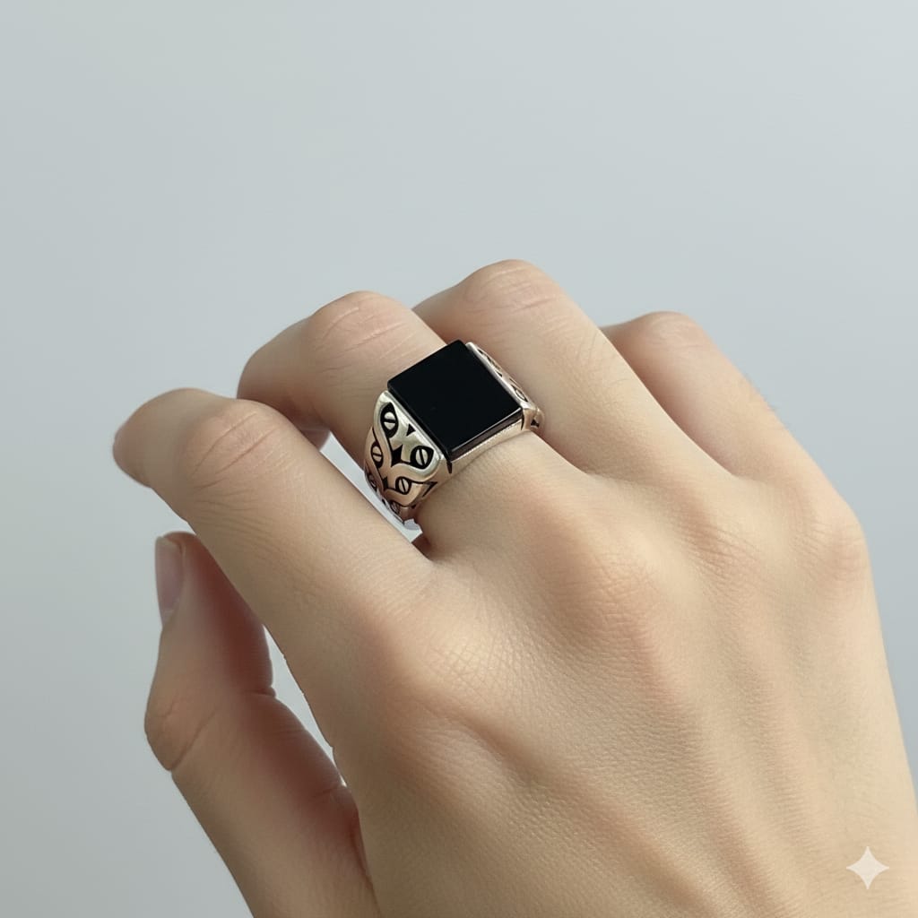 925 Silver Black Square Ring