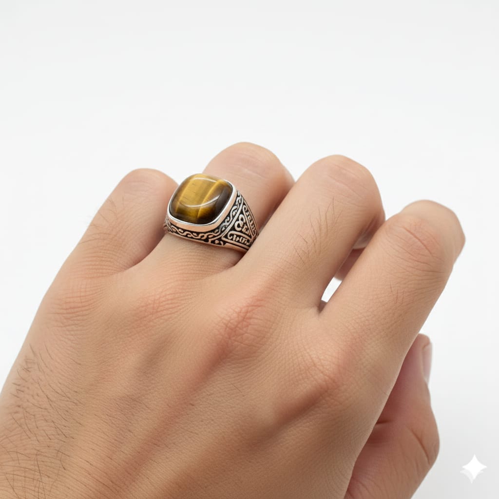 925 Silver Tiger Stone Ring