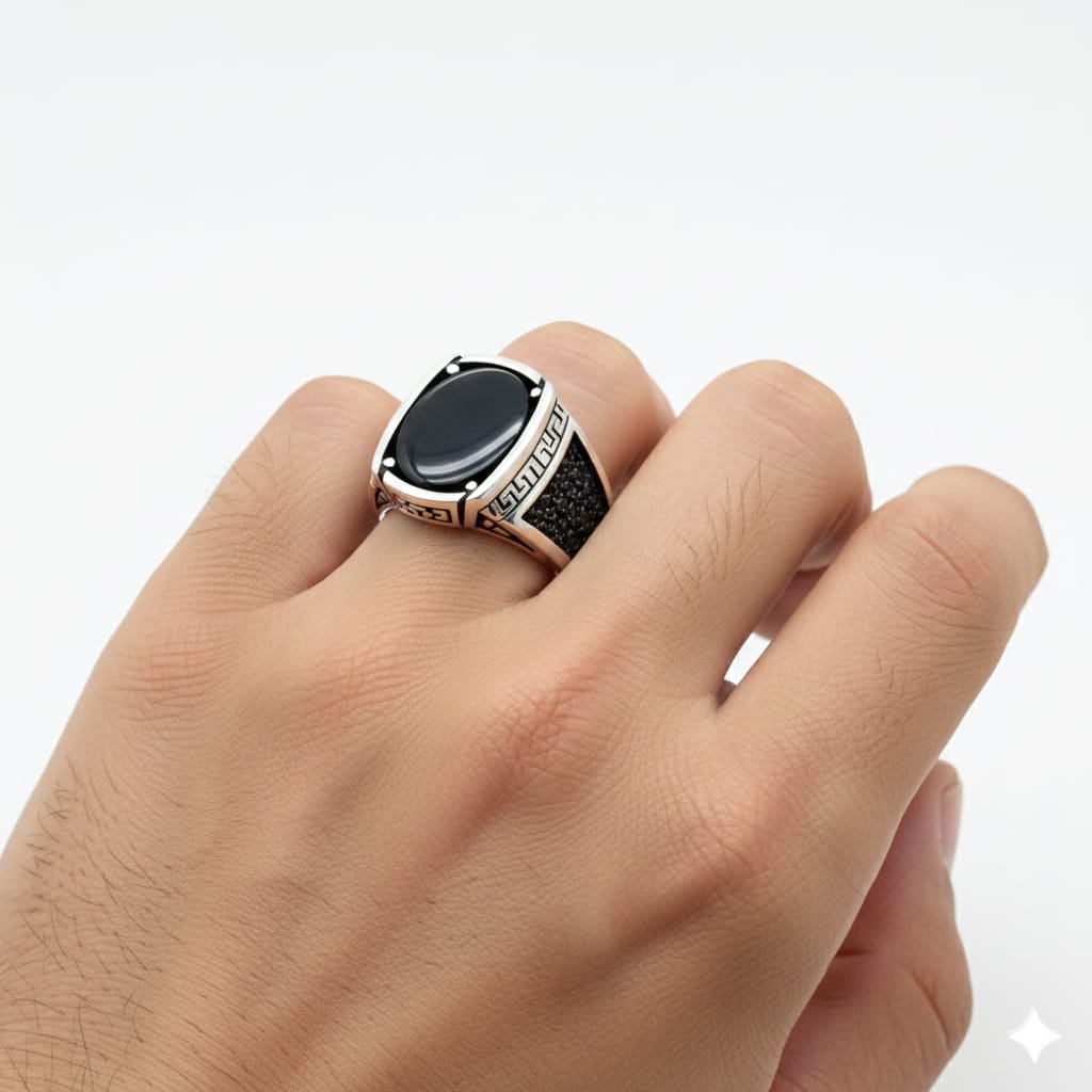 925 Silver Black Onyx Stone Ring