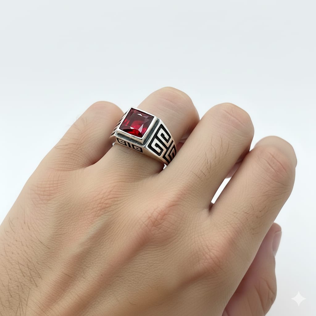 925 Silver Maze Ruby Stone Ring