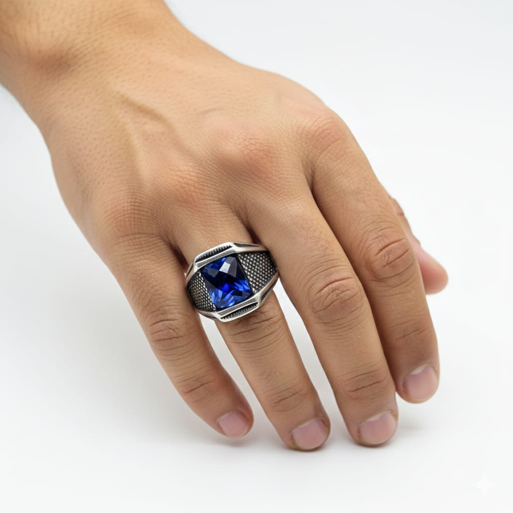 925 Silver Shade Sapphire Stone Ring