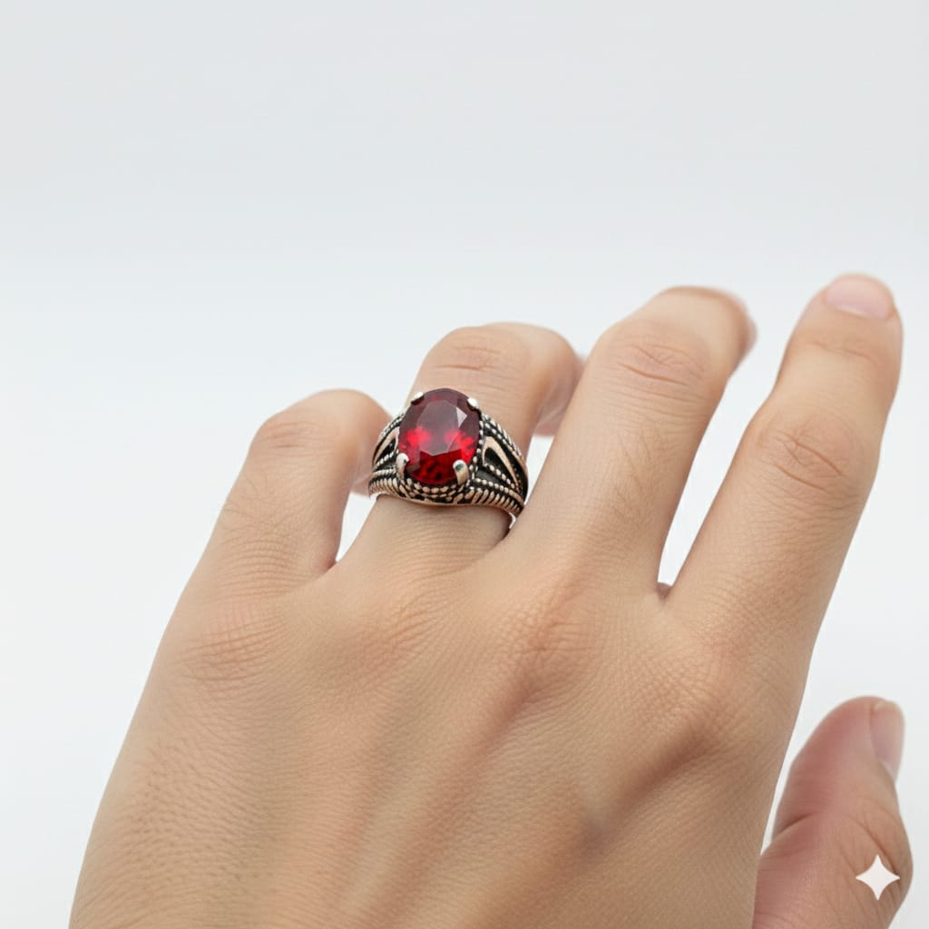 925 Silver Round Red Stone Ring - Shop - Embellish Gold Jewelry & Diamond