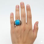 925 Silver Lines Blue Stone Ring