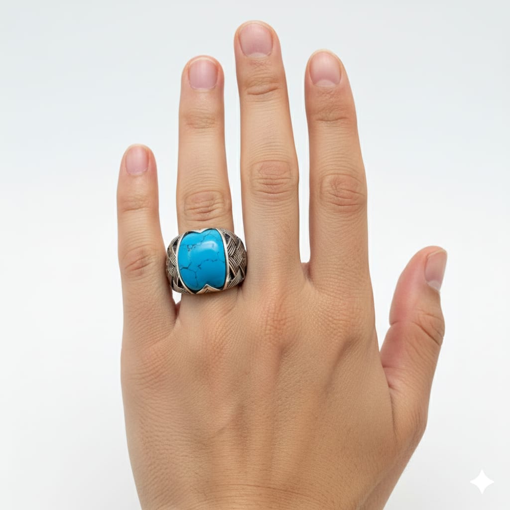 925 Silver Lines Blue Stone Ring