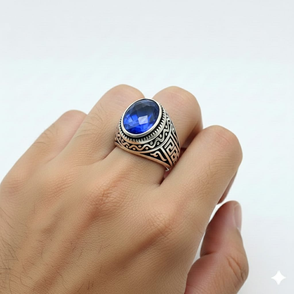 925 Silver Maze Sapphire Stone Ring