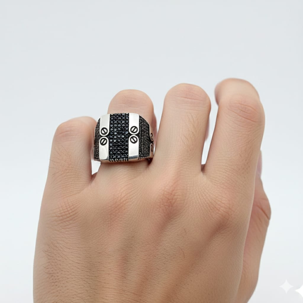 925 Silver Onyx Dot Ring