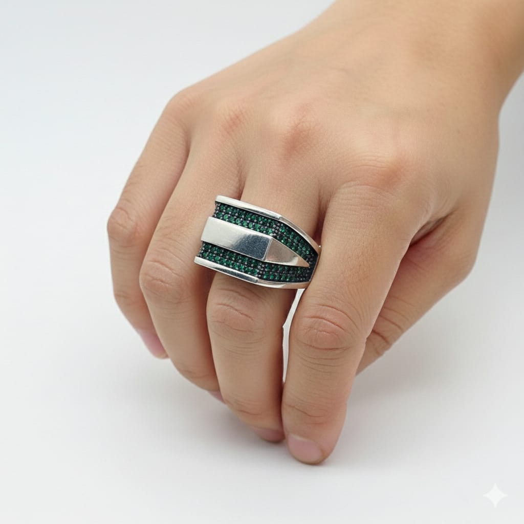 925 Silver Twin Green Stone Ring - New Launch - Embellish Gold Jewelry & Diamond