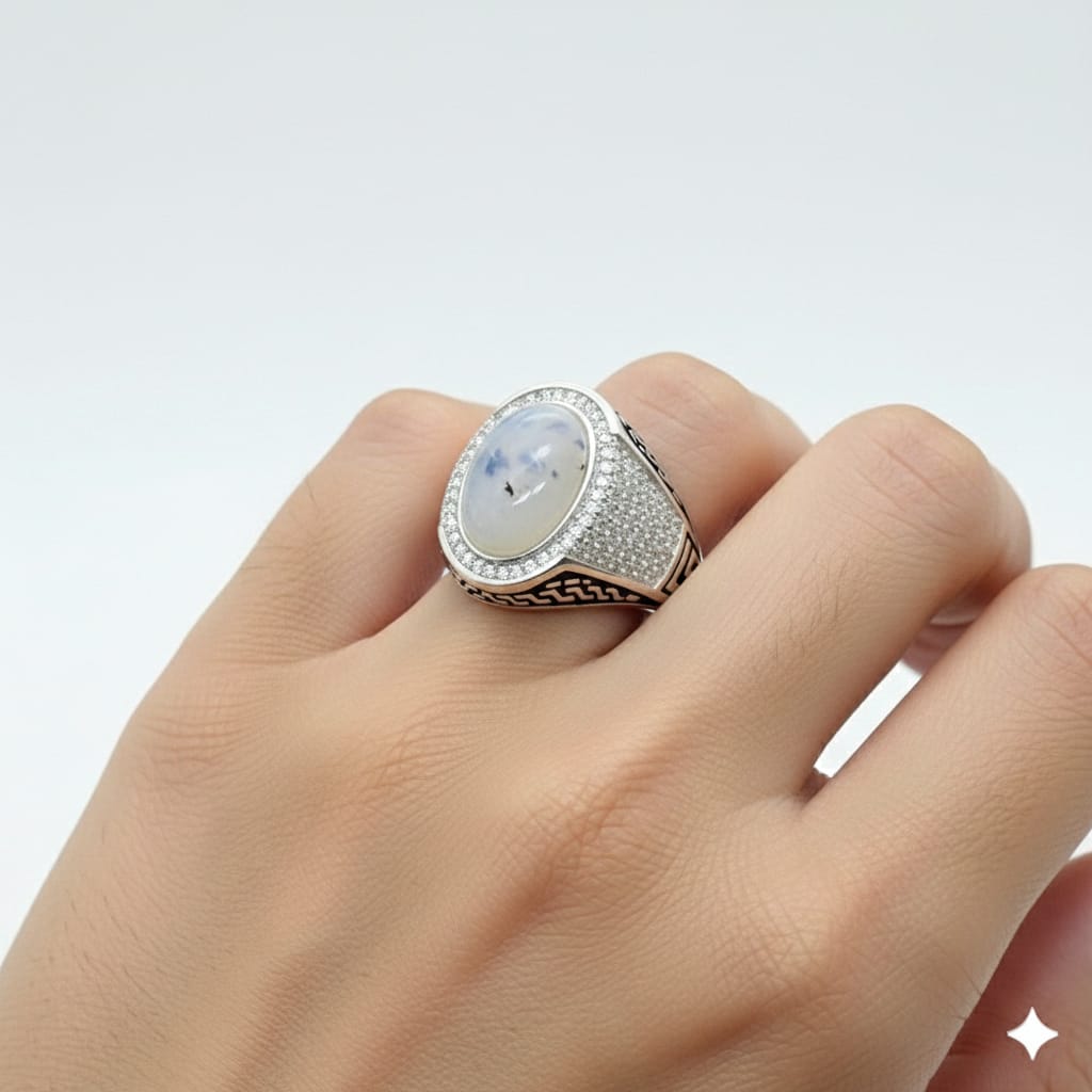 925 Silver White Oval Stone Ring