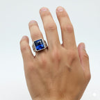 925 Silver Brick Blue Stone Ring