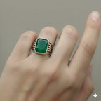 925 Silver Stripe Green Stone Ring