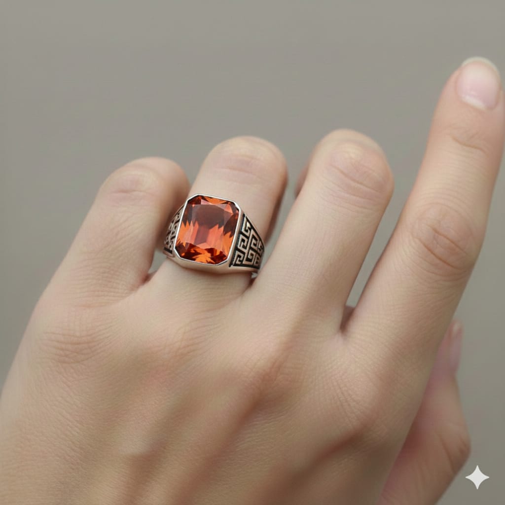 925 Silver Curls Ruby Stone Ring