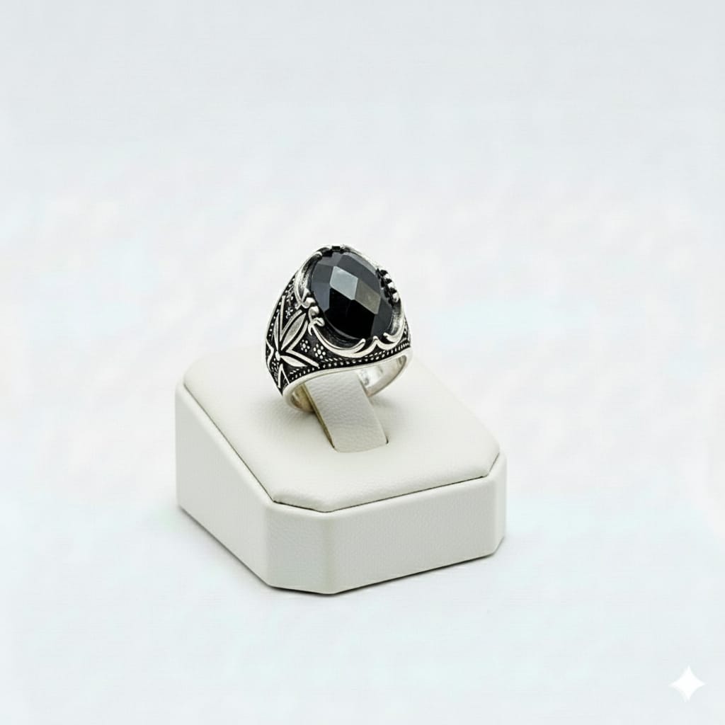 925 Silver Flower Onyx Stone Ring