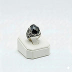 925 Silver Flower Black Stone Ring