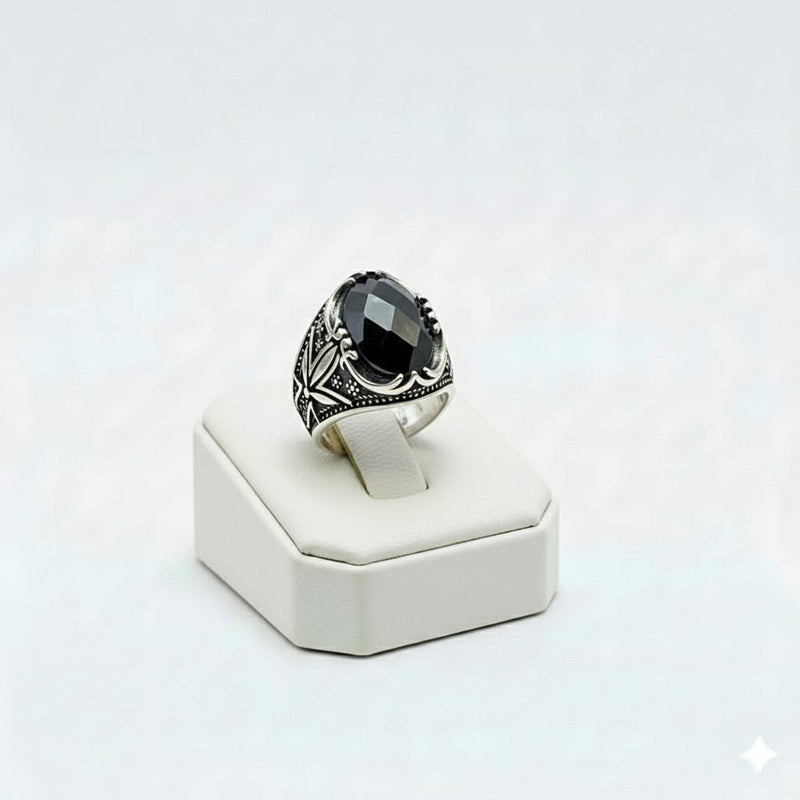 925 Silver Flower Black Stone Ring - Silver Rings For Men - Embellish Gold Jewelry & Diamond