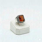 925 Sterling Silver Plain Red Stone Ring