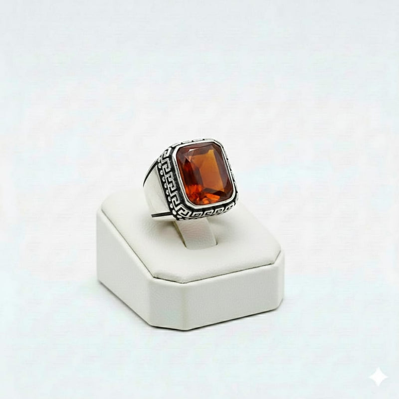925 Sterling Silver Plain Red Stone Ring - Silver Rings For Men - Embellish Gold Jewelry & Diamond