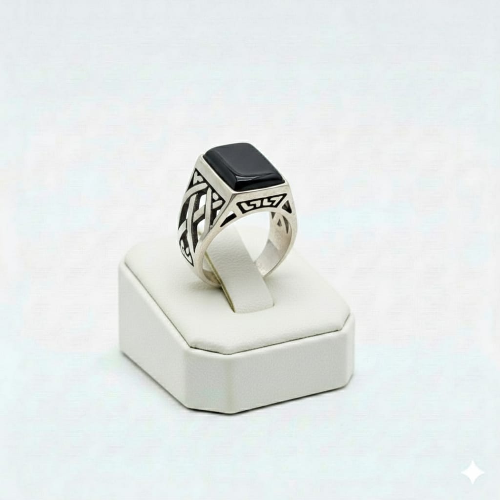 925 Silver Cut Onyx Stone Ring