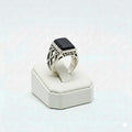 925 Silver Cut Black Stone Ring