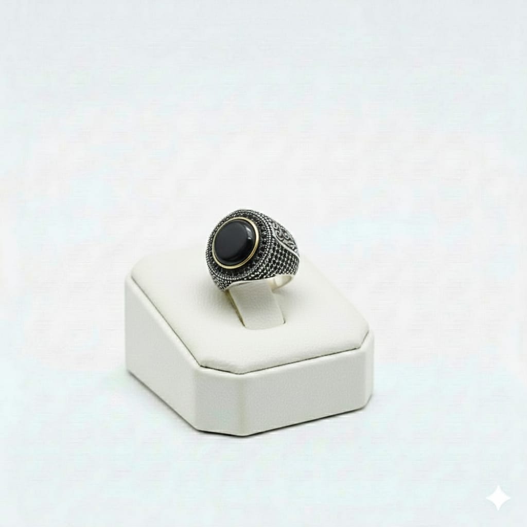 925 Silver Round Onyx Stone Ring