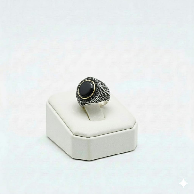 925 Silver Round Black Stone Ring - Silver Rings For Men - Embellish Gold Jewelry & Diamond
