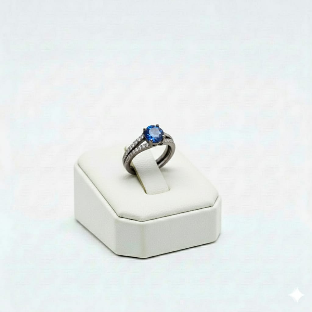 925 Silver 2 Line Blue Stone Ring - Perfect Gifting - Embellish Gold Jewelry & Diamond